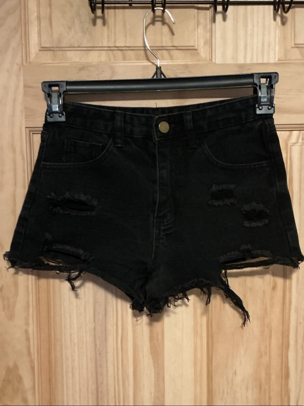 SHEIN Black High-Rise Distressed Denim Shorts